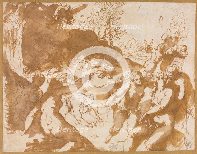 Apollo and the Muses Awakened by the Call of Fame, 1590s. Creator: Jacopo Palma il Giovane (Italian, c. 1548-1628).
