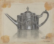 Silver Teapot, 1935/1942. Creator: Herman Bader.