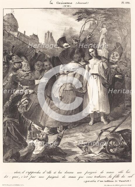 ...alors, il s'approcha d'elle: Parody of van Dyck's Betrayal of Christ, 1832. Creator: Unknown.