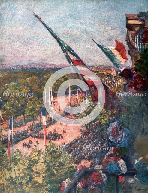 Grand victory parade, Avenue de la Grand Armee, Paris, France 14 July 1919.Artist: Charles-Jules Duvent