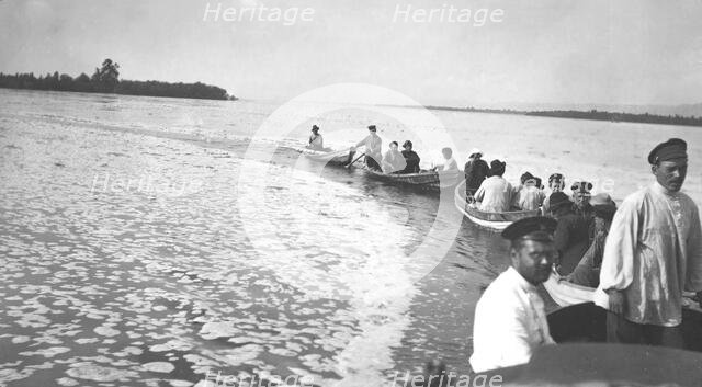 A caravan of boats from a survey party on the Zeya River during a flood, 1909. Creator: Vladimir Ivanovich Fedorov.
