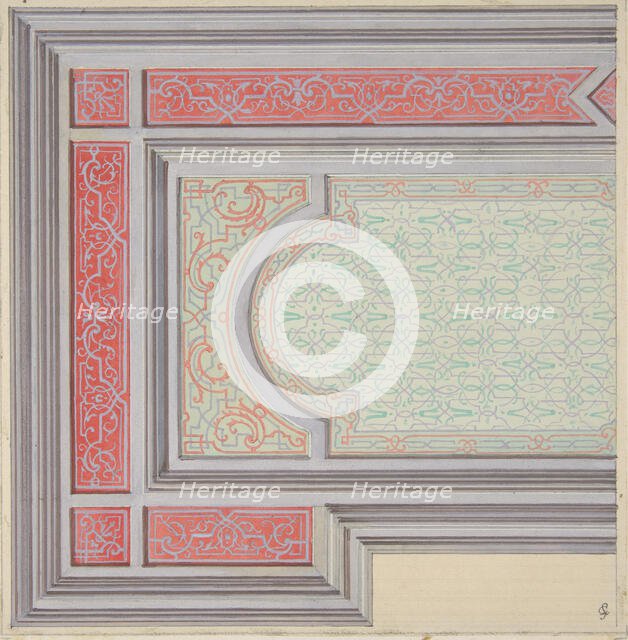 Design for the decoration of a ceiling in strapwork and rinceaux, 1830-97. Creators: Jules-Edmond-Charles Lachaise, Eugène-Pierre Gourdet.