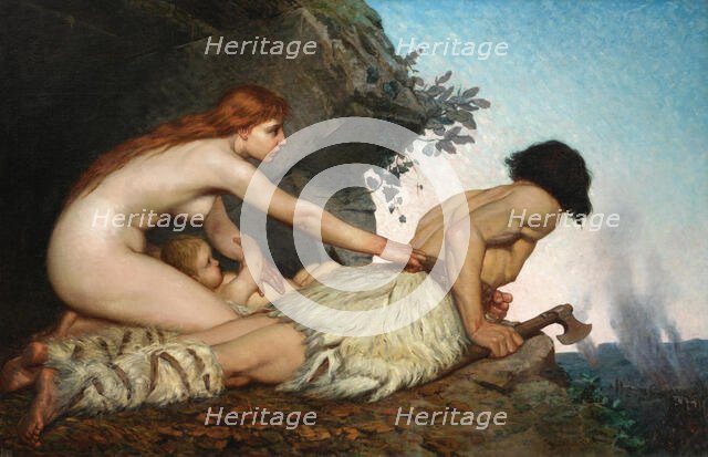 The Invasion, prehistoric scene, 1880. Creator: Juglaris, Tommaso (1844-1925).