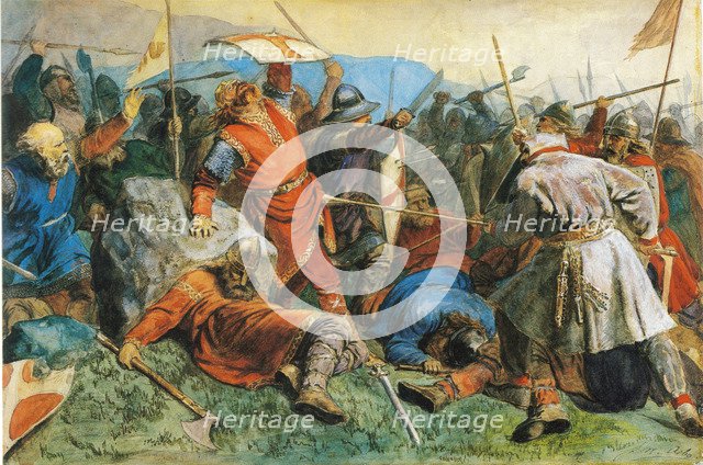 Saint Olav at the Battle of Stiklestad, 1859. Artist: Arbo, Peter Nicolai (1831-1892)