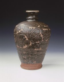 Cizhou meiping vase with brown glazed carved floral pattern, Ming dynasty, China, 1464. Artist: Unknown