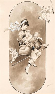 The flying Chief Cook, Caricature of the Culinary Art. Creator: Sieben, Gottfried (1856-1918).