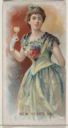 New Year's Day, United States, from the Holidays series (N80) for Duke brand cigarettes, 1890., 1890 Creator: George S. Harris & Sons.