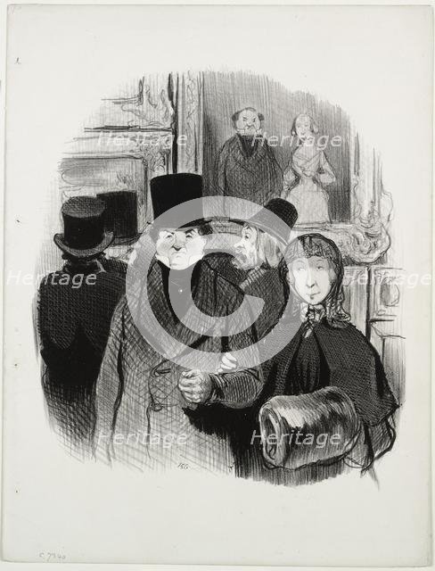 The Beautiful Days of Life, plate 59: When one's portrait is at the Salon, 1845. Creator: Honoré Daumier (French, 1808-1879).