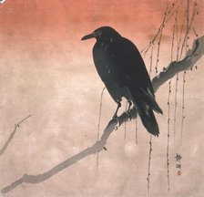 Crow on a Willow Branch, c1890. Creator: Okuhara Seiko.