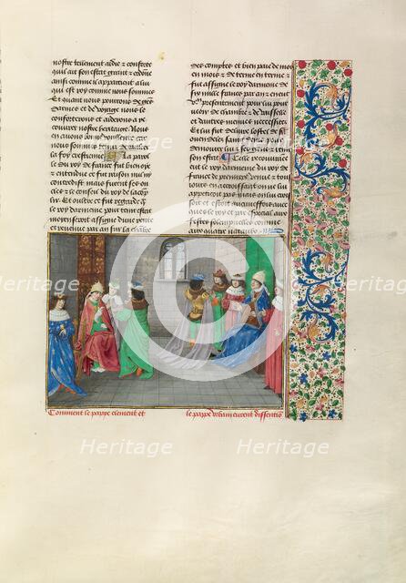 Pope Urban VI and the Anti-Pope Clement VII, c1378; Chroniques (Book Three), about 1480-1483. Creator: Master of the Getty Froissart.