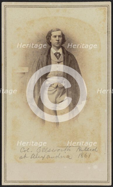 Carte-de-visite portrait of Col. Elmer Ephraim Ellsworth, 1861. Creator: Mathew Brady.