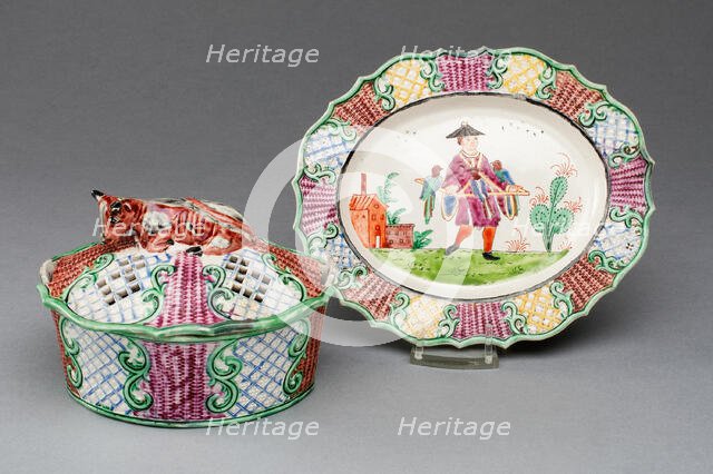 Covered Butter Dish and Stand, Staffordshire, c. 1760. Creator: Staffordshire Potteries.