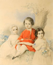 Children in a landscape, 1840s. Creator: Hau (Gau), Vladimir Ivanovich (1816-1895).