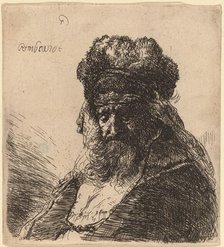 Old Bearded Man in a High Fur Cap, with Eyes Closed, c. 1635. Creator: Rembrandt Harmensz van Rijn.