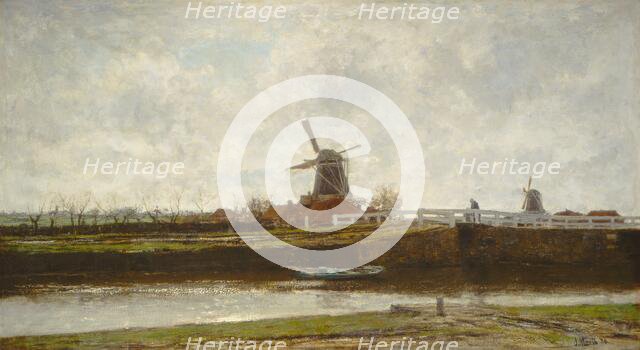 View of the Mill and Bridge on the Noordwest Buitensingel in The Hague, 1873. Creator: Jacob Henricus Maris.