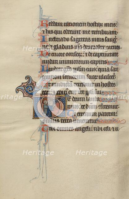 Initial T: Two Angels Kneeling in Prayer; Bute Psalter, text and illumination about 1285. Creator: Bute Master.