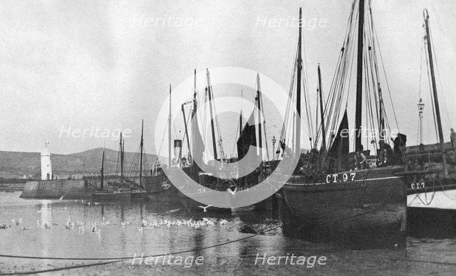 Fishing boats in Port St Mary harbour, Isle of Man, 1924-1926. Artist: Unknown