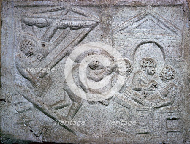 Roman relief of a ship unloading amphorae. Artist: Unknown