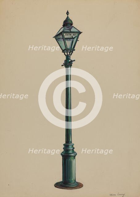 Gas Street Lamp, 1936. Creator: Mina Lowry.