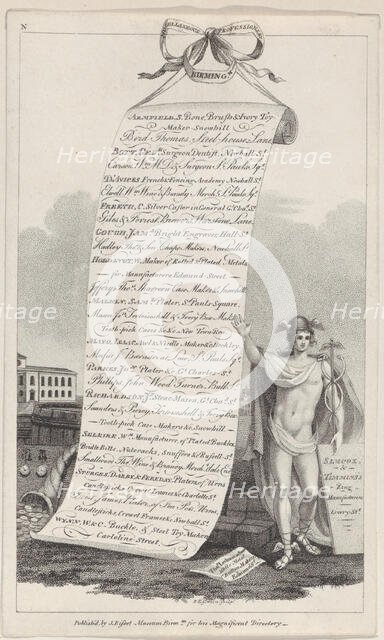 Trade Card for Miscellaneous Professions &c., Birmingham, 1800. Creators: Francis Eginton, Thomas Hancock.