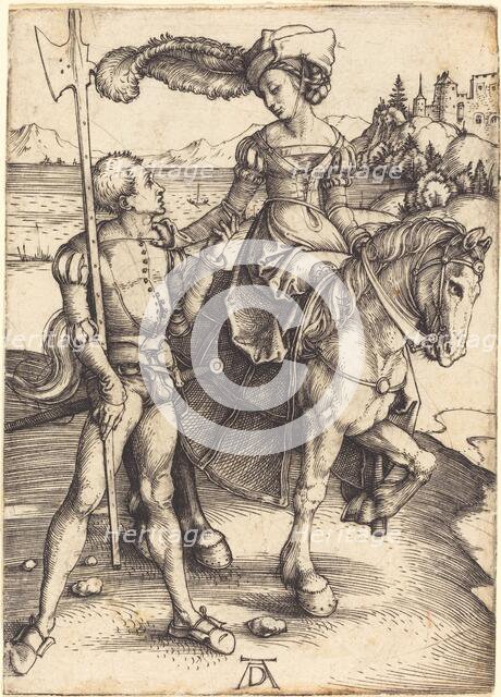Lady on Horseback and the Lansquenet, c. 1497. Creator: Albrecht Durer.