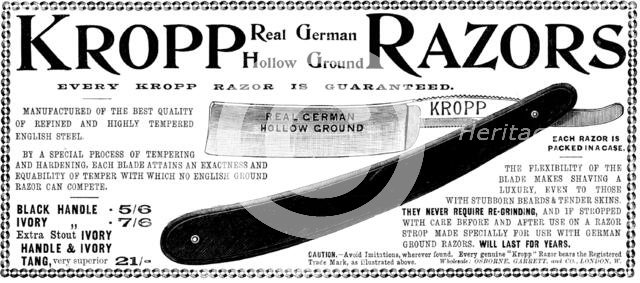 Advertisement for Kropp Razors, 1895. Creator: Unknown.