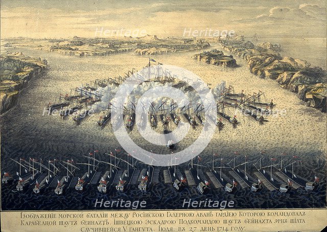 The naval Battle of Gangut on July 27, 1714, 1724. Artist: Baquoi, Maurice (active 1720s)