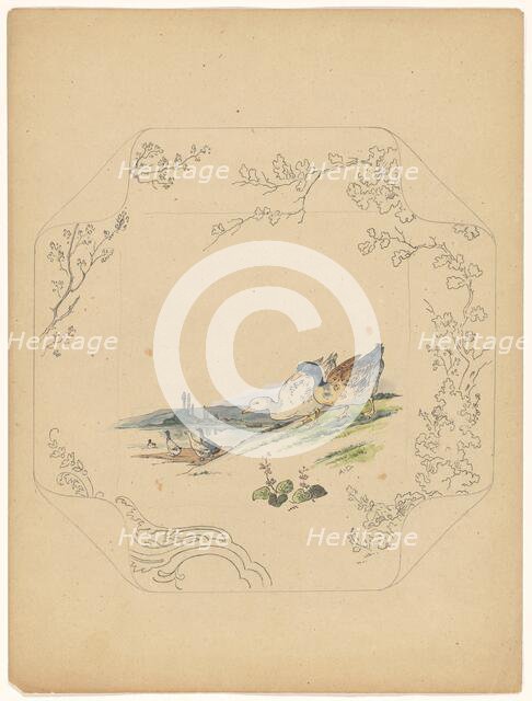 Design for model 'square' board with six geese, c.1875-c.1880. Creator: Albert Louis Dammouse.