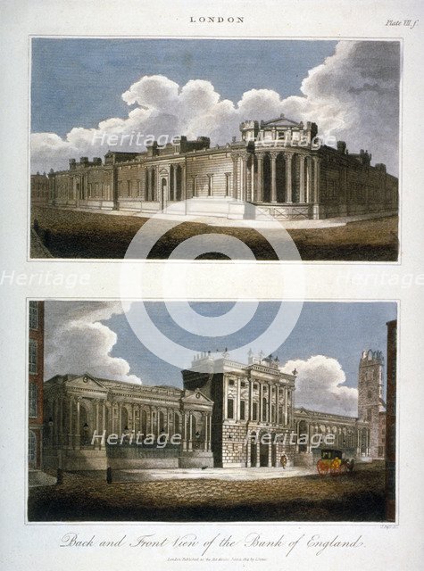 Two views of the Bank of England, City of London, 1814.                         Artist: J Pass
