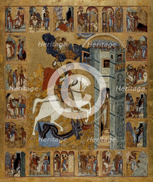 Saint George and scenes from his life, between 1500 and 1600. Creator: Novgorod school.