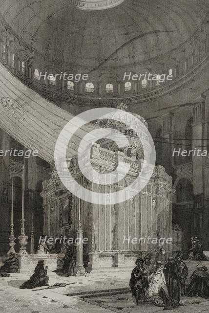 Tomb of Jesus Christ, Church of the Holy Sepulchre, Jerusalem. 1840.  Creator: Émile Rouargue.