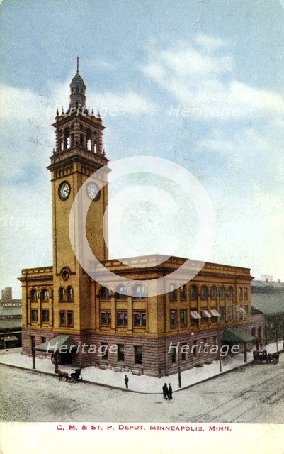 CMStP&P Railroad depot, Minneapolis, Minnesota, USA, 1910. Artist: Unknown