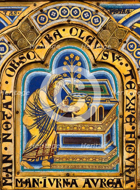 The Verdun Altar: Aaron puts a golden jar with manna into the Ark of the Covenant, 1181. Creator: Nicholas of Verdun (ca 1130/40-after 1205).