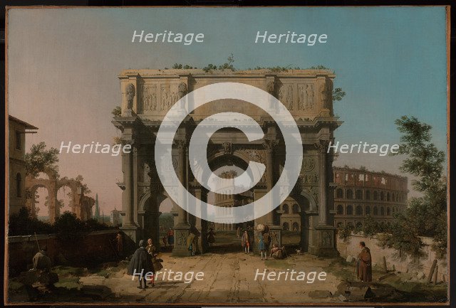 View of the Arch of Constantine with the Colosseum, 1742-1745. Artist: Canaletto (1697-1768)