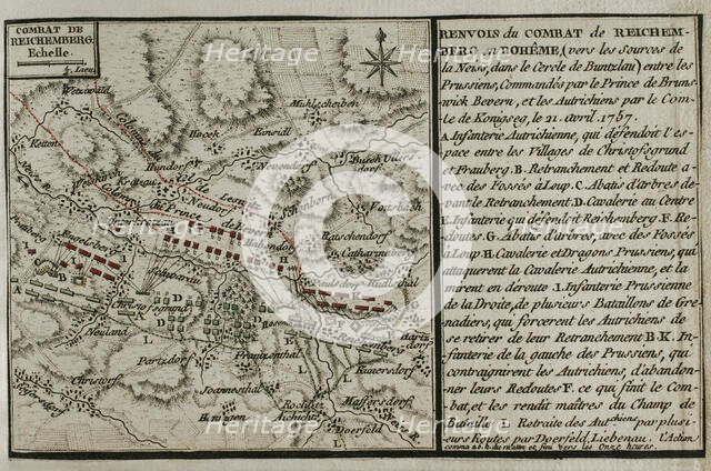 Seven Years War (1756-1763): Map of the Battle of Reichenberg (April 21, 1757), 1765. Creator: Jean de Beaurain.