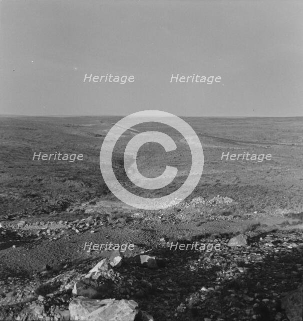 Desert and highway west of Roswell, New Mexico, 1938. Creator: Dorothea Lange.