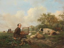 The Artist Painting a Cow in a Meadow, 1850. Creator: Hendrik van de Sande Bakhuyzen.