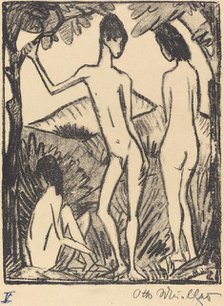 Standing Boy and Two Girls (Stehender Knabe und zwei Madchen), 1917. Creator: Otto Mueller.