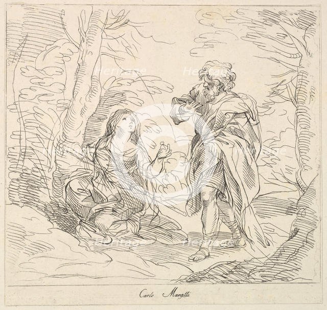 Seated woman and Bearded Man in a Landscape, 1740-1802. Creator: Giuseppe Canale.