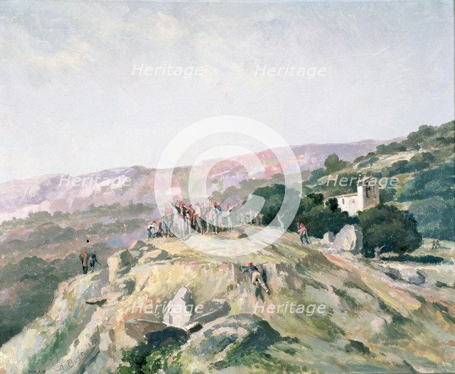 Painting entitled 'Sometent in Catalonia' oil by José Berga.