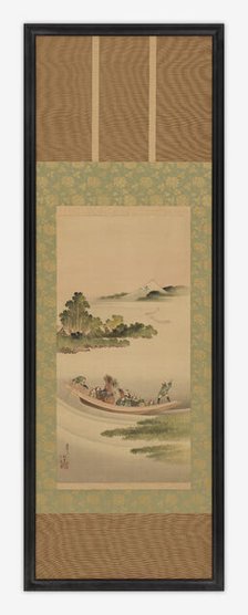 River landscape: ferry-boat and Mount Fuji, Edo period, 1842. Creator: Hokusai.