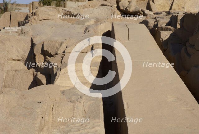 Unfinished obelisk in a granite quarry, Aswan, Egypt, 2021.  Creator: LTL.