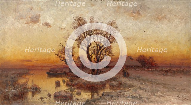 Sunset over a Ukrainian Hamlet, 1915. Artist: Klever, Juli Julievich (Julius), von (1850-1924)