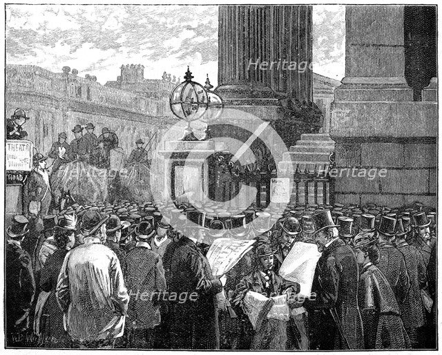 Crowd at the Mansion House reading the bulletins of the Prince of Wales's illness, 1871 (1900). Artist: Unknown