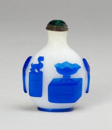 Snuff Bottle with Stem Bowl, Seal, and Books, Qing dynasty (1644-1911), 1750-1800. Creator: Unknown.