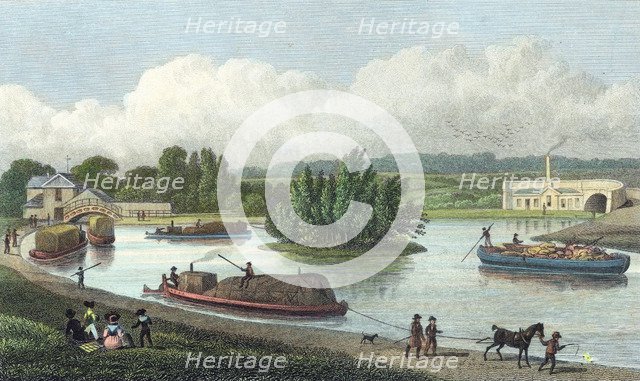 Junction of Regent's Canal at Paddington Basin, London, 1828. Artist: Unknown