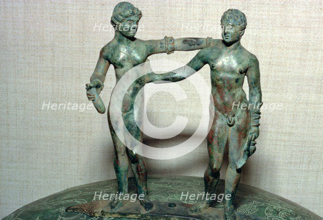 Etruscan bronze figures from the lid of a bronze vessel. Artist: Unknown
