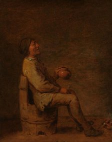 Man Seated Holding a Pipe and a Jug in an Interior, c.1635-c.1645. Creator: Unknown.