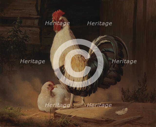 Cock and Hen, 1867. Creator: Ferdinand von Wright.