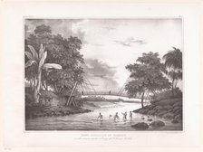 Bamboo bridge, Java, 1833. Creator: Henricus Leonardus van den Houten.
